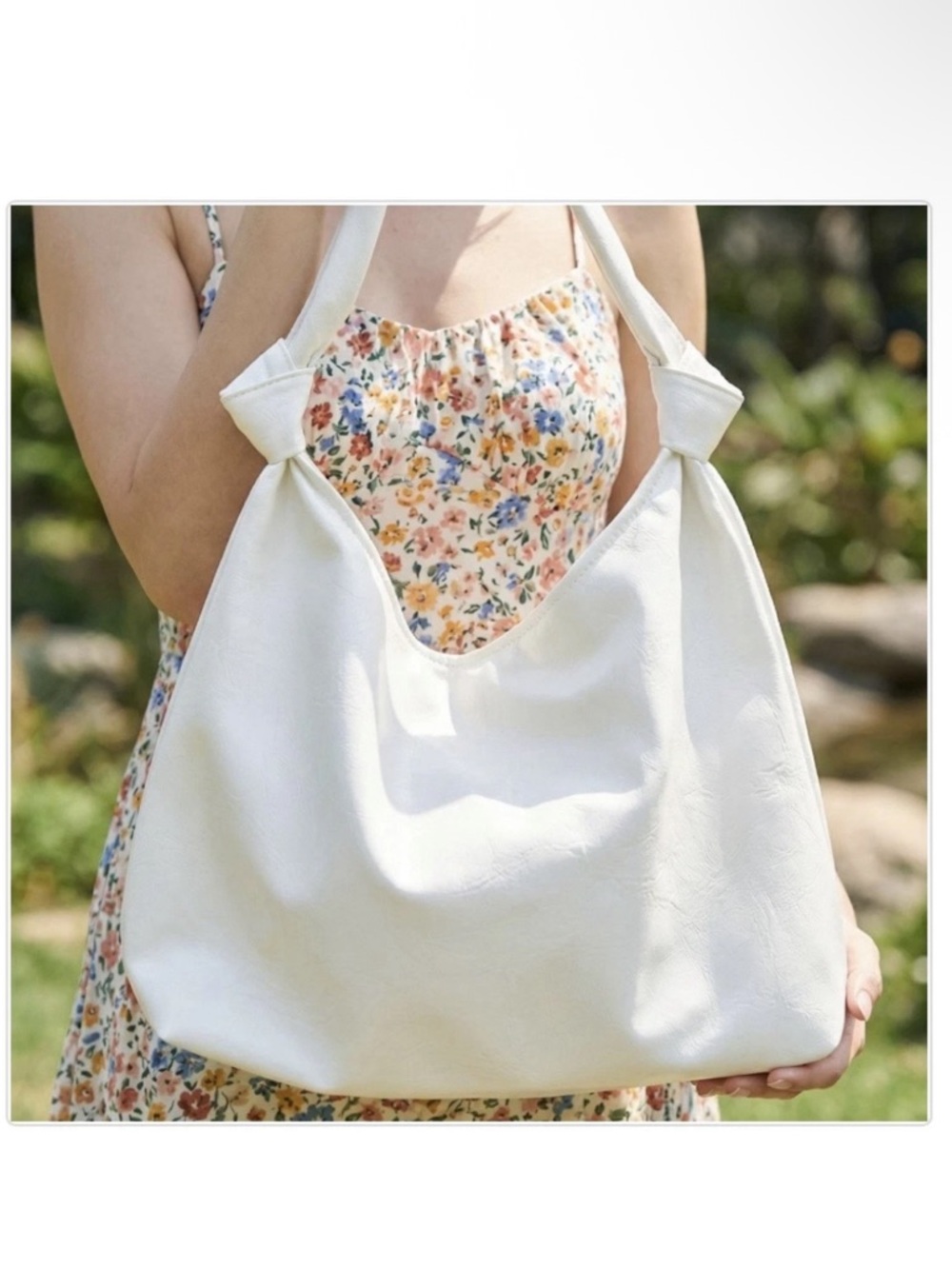 2pc. Set: Ivory Faux Leather Hobo Shoulder Bag & Zippered Pouch NWT